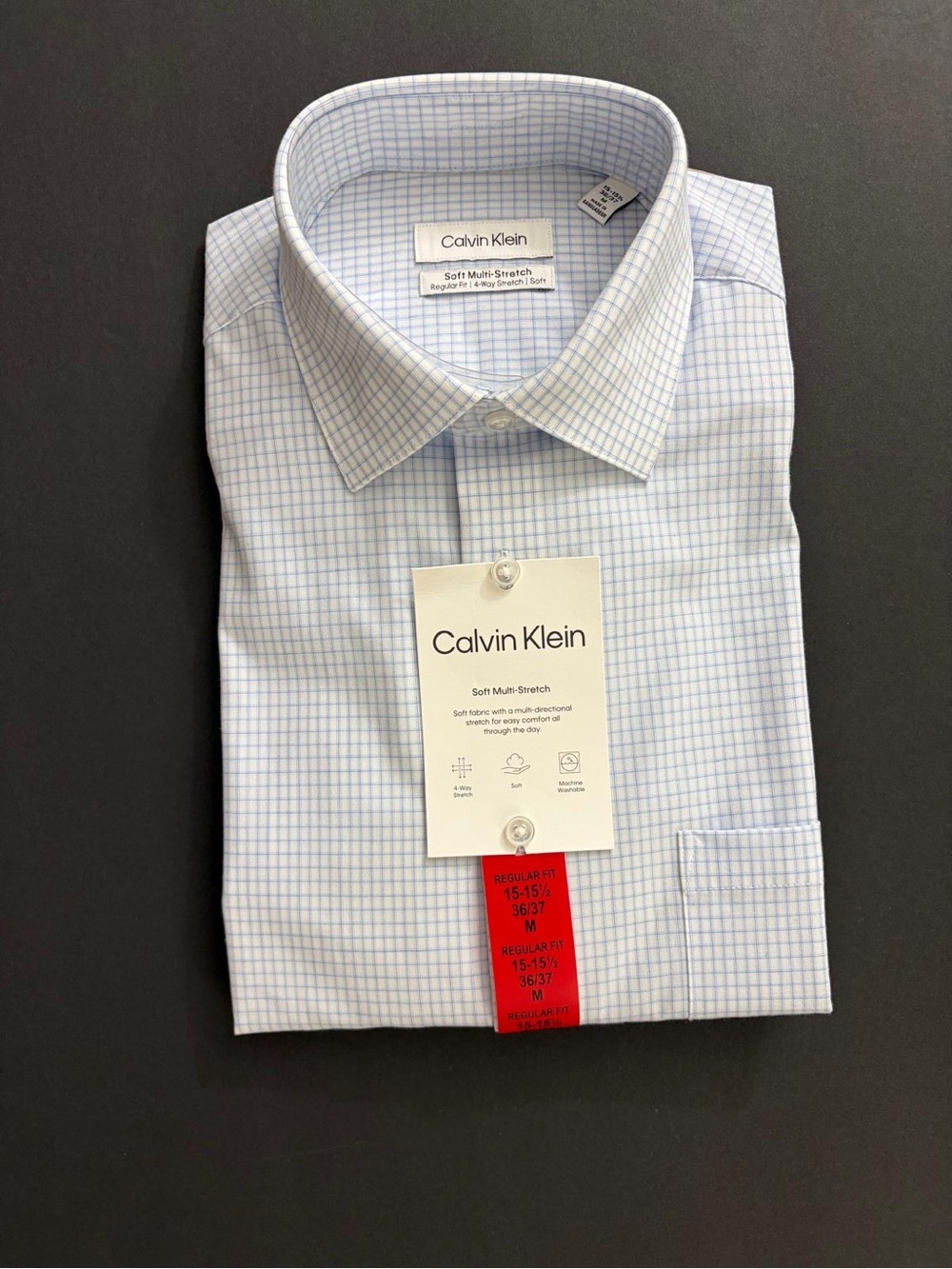 Calvin Klein Light Blue Windowpane Dress Shirt